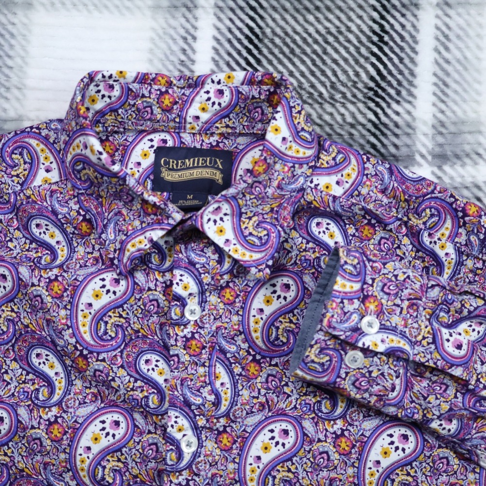 Cremieux Premium Denim Purple Paisley Long Sleeve Button Down Shirt Mens M